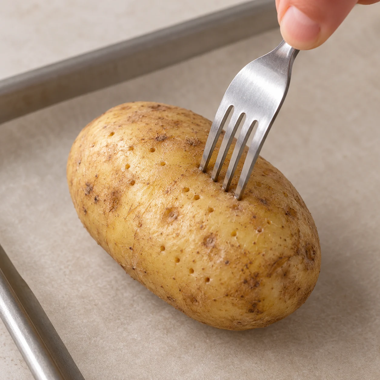 Piquer les pommes de terre : La peau présente plusieurs petits trous.