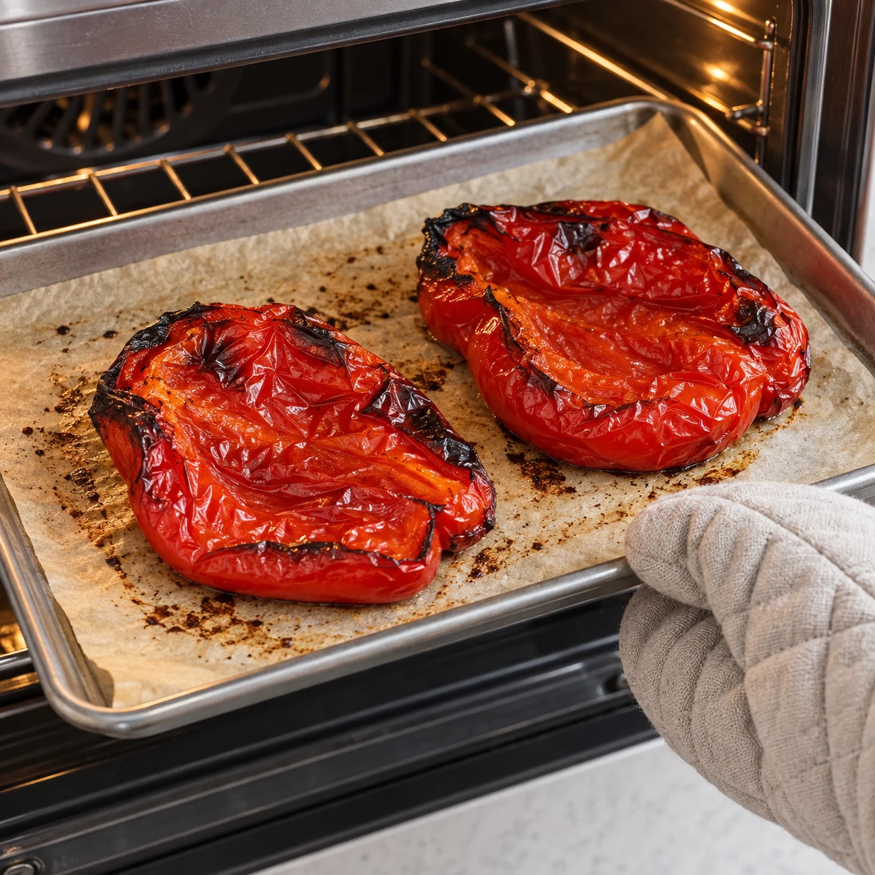 Griller le poivron : La chair du poivron est tendre et sa peau est fripée.