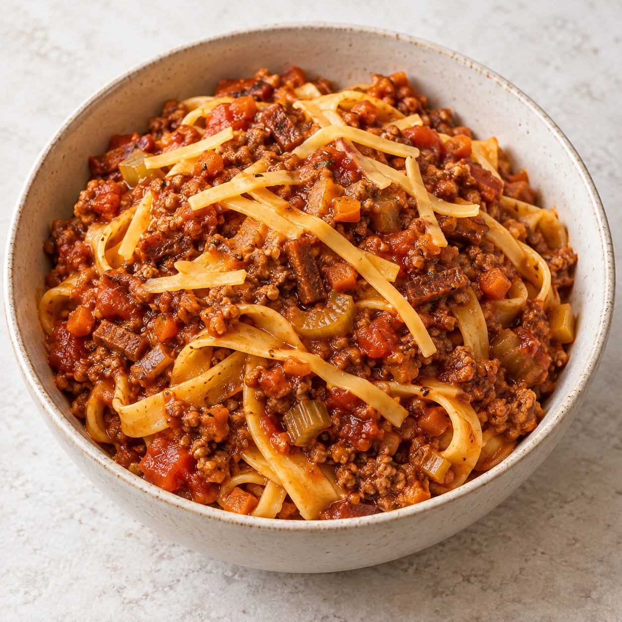 Tagliatelles bolognaises végétales au basilic et aux tranchettes émincées