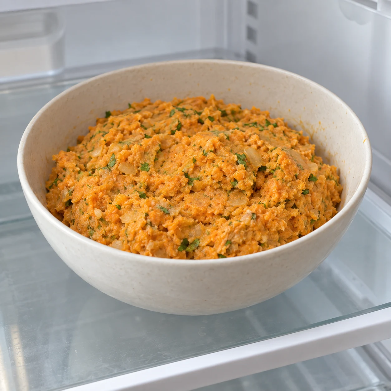 Laisser reposer la pâte pour les nuggets de lentilles corail et carottes