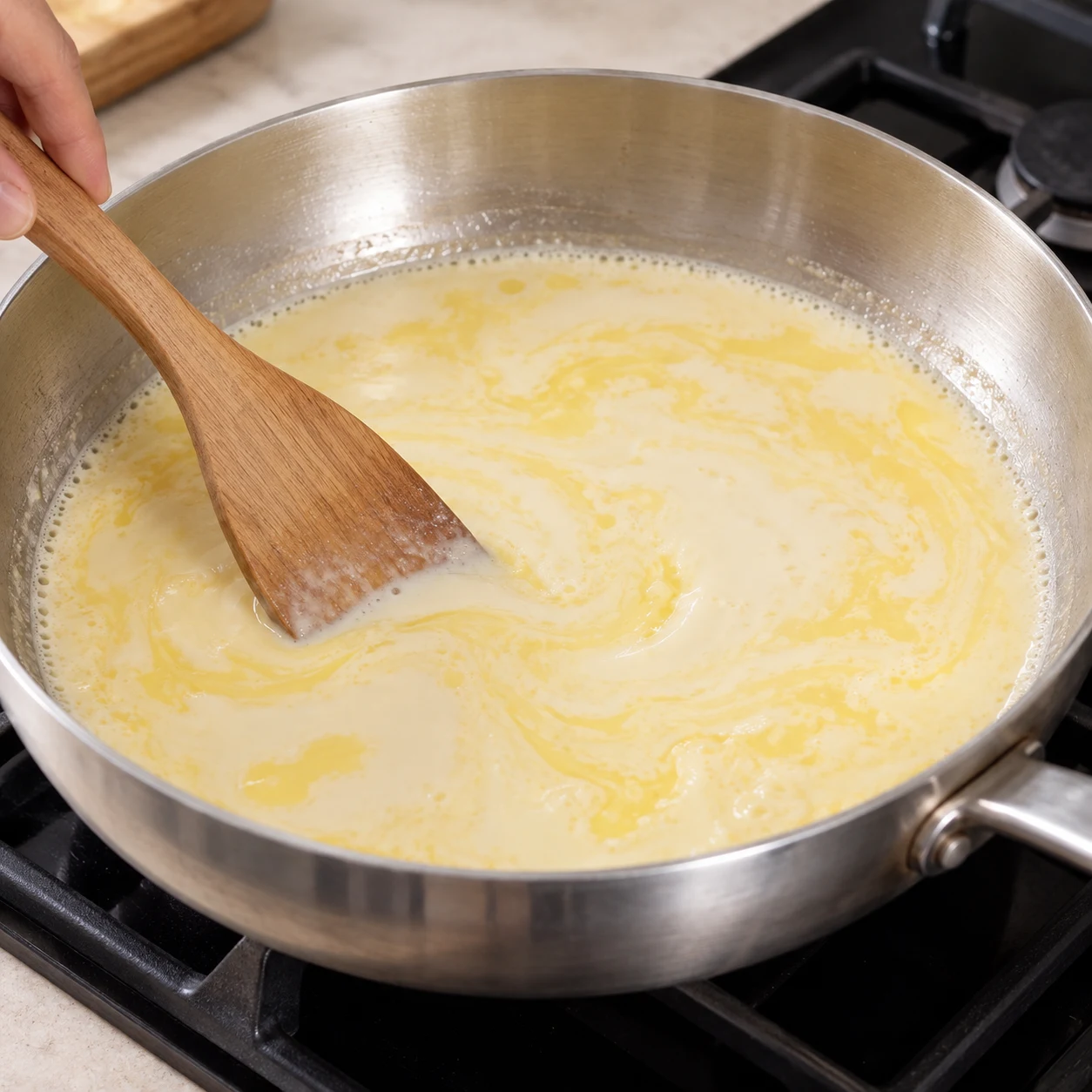 Margarine végétale fondant dans la boisson au soja.