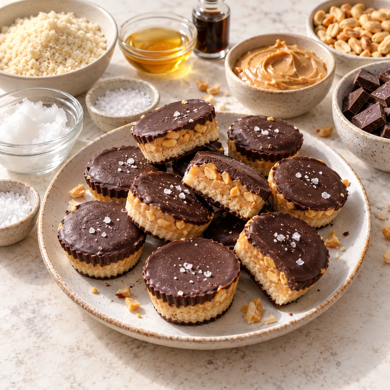 Bouchées véganes façon Snickers à l’amande, à la cacahuète et à la coco