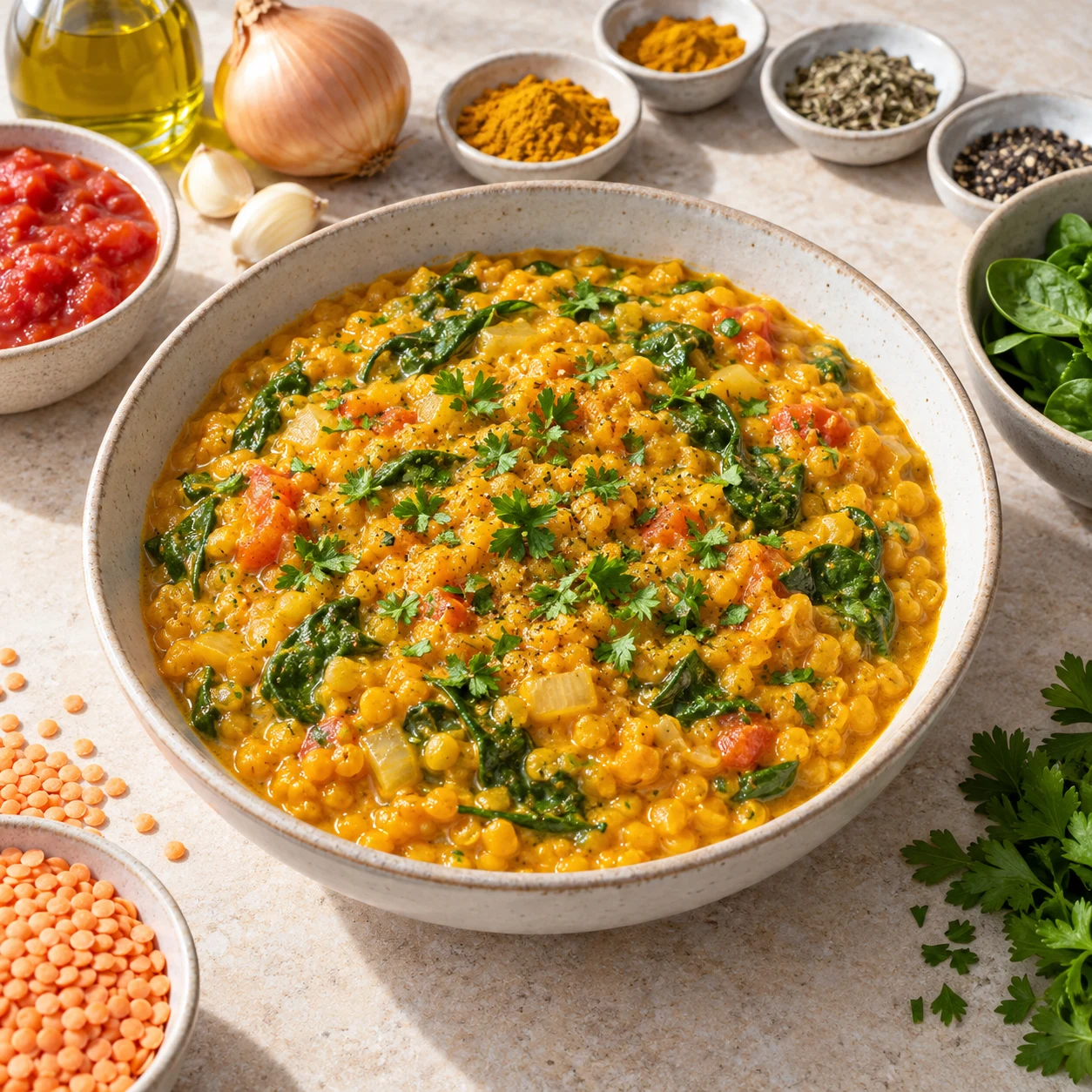 Curry de lentilles corail au curry doux et lait de coco