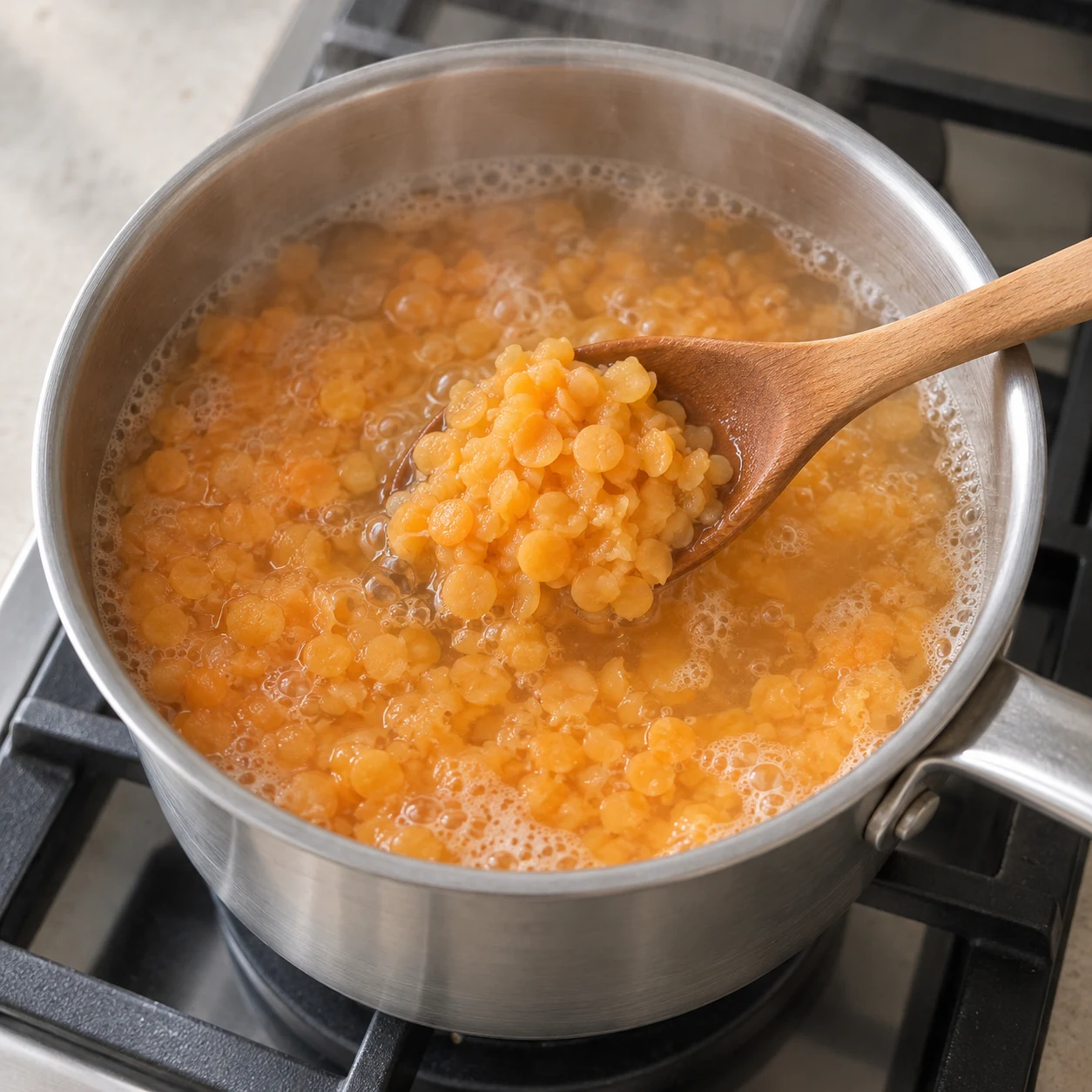 Cuire les lentilles pour les nuggets de lentilles corail et carottes