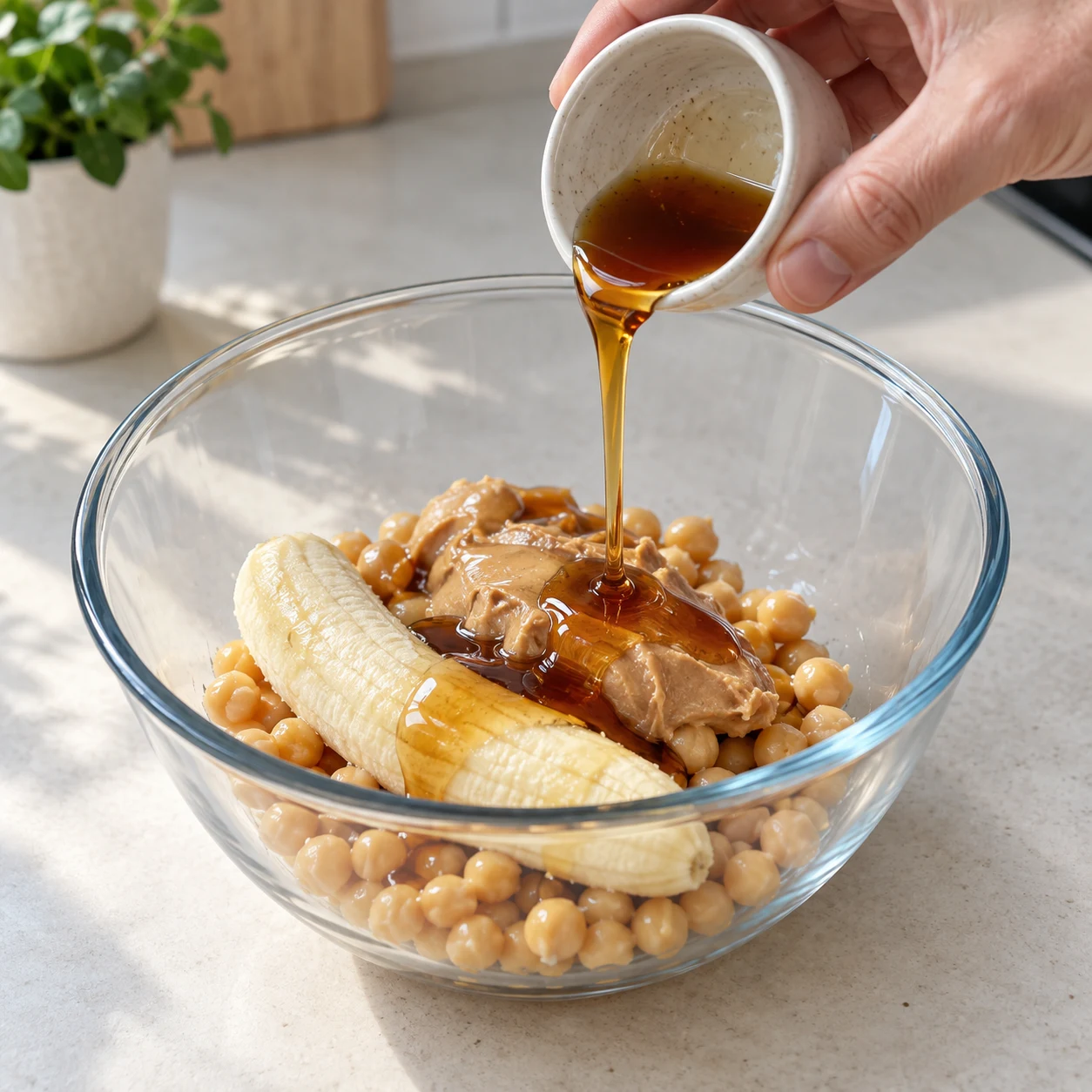 Verse les 20 g de sirop d’érable dans le saladier.