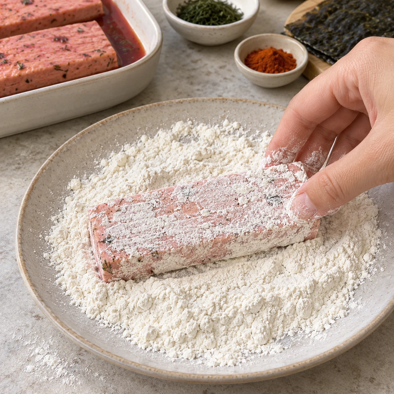 Le filet rose porte une fine pellicule blanche.