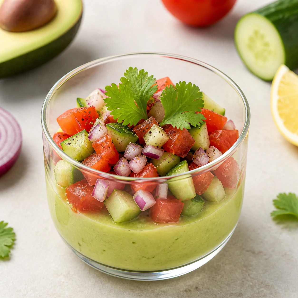 Verrine d'avocat aux légumes frais