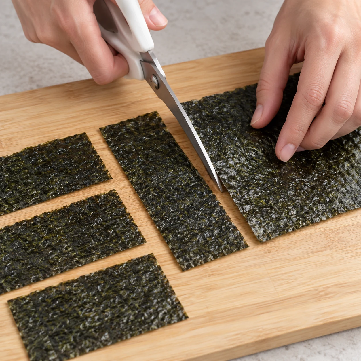 Les rectangles de nori correspondent au dessous des filets.