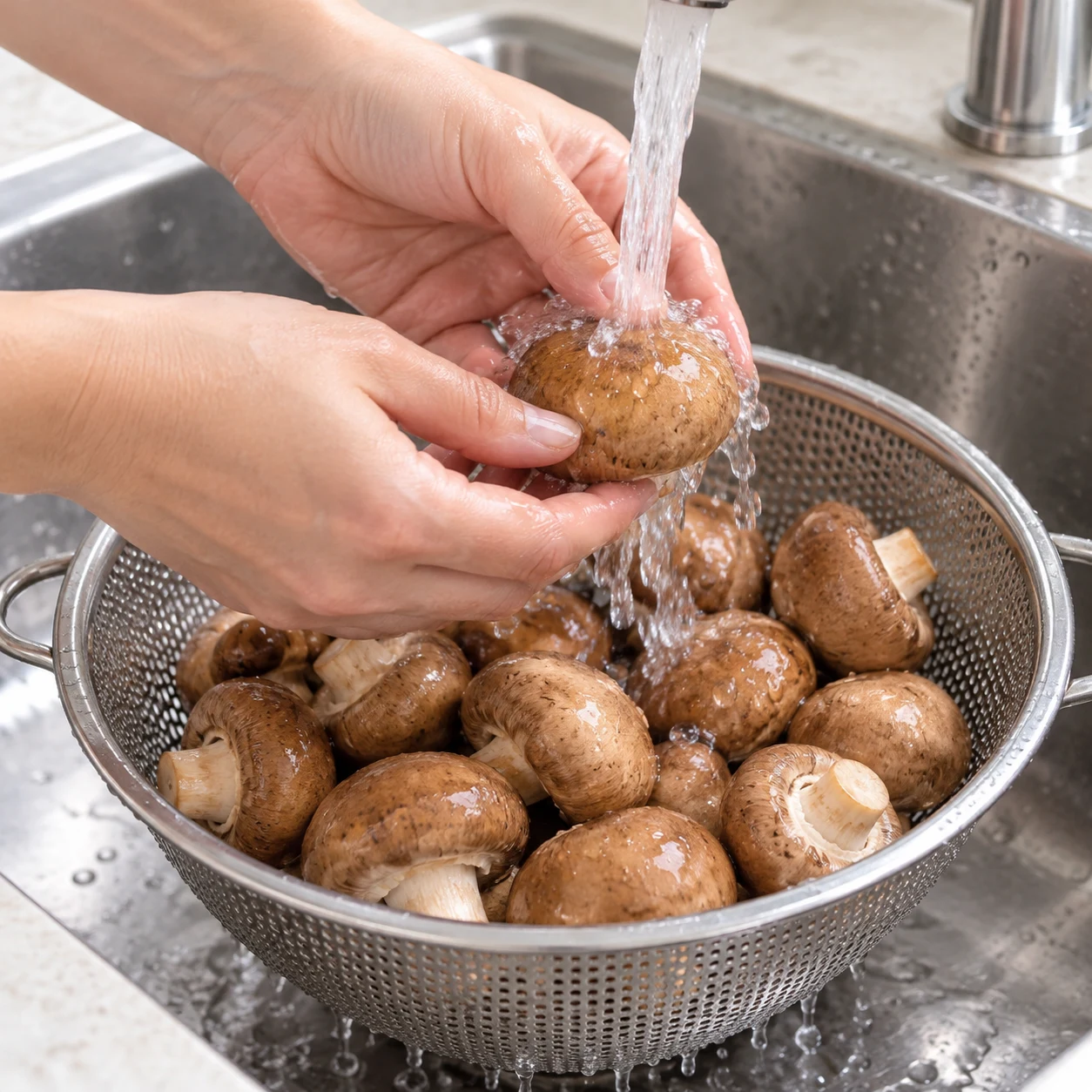 Laver les champignons : Les champignons ne portent plus de terre.