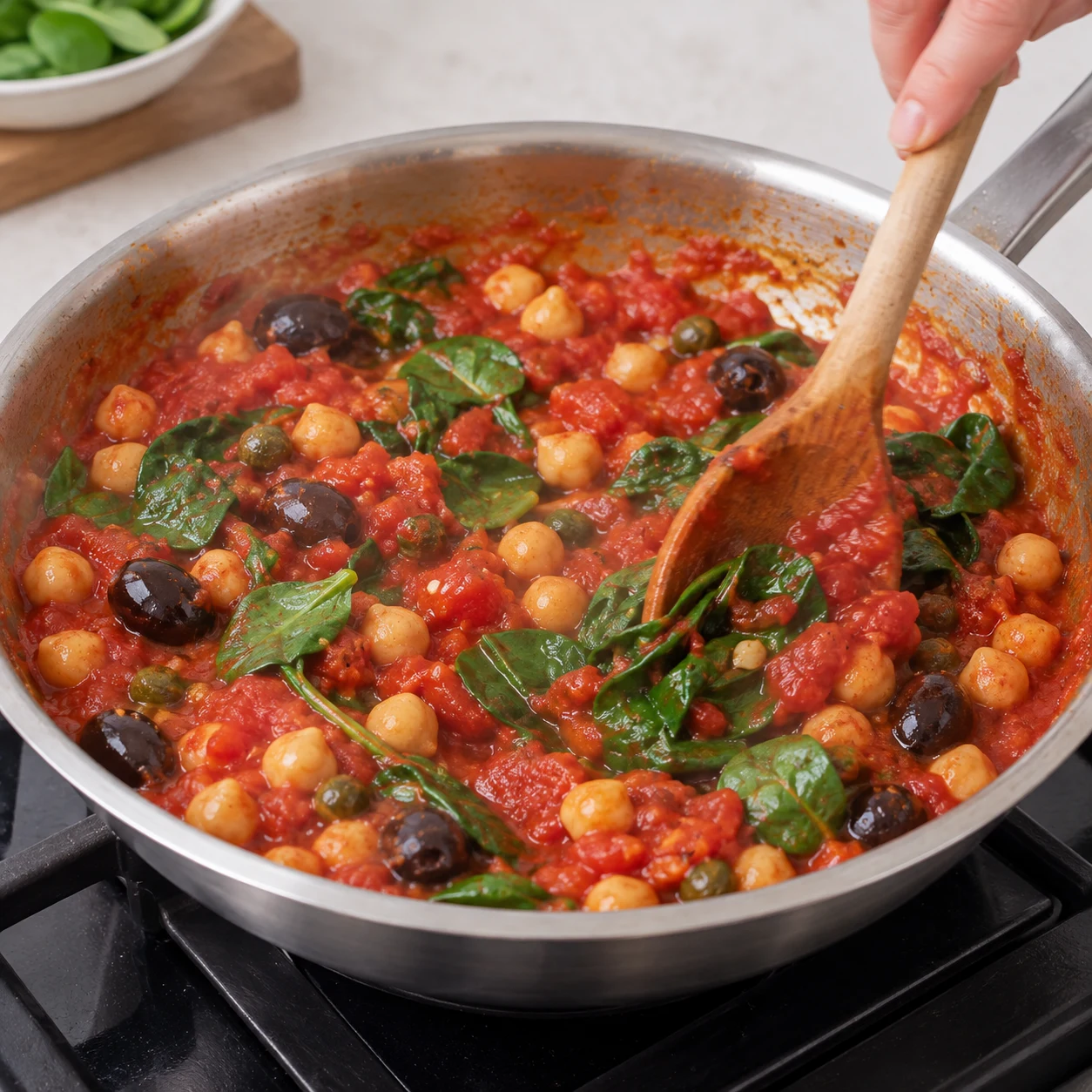 Incorpore les épinards dans la sauce en fin de cuisson.