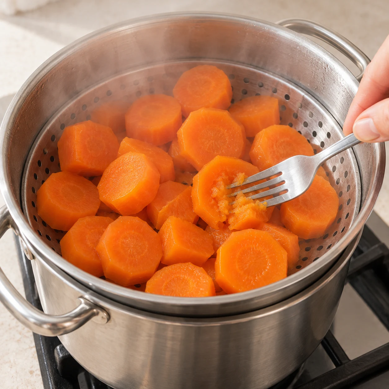 Cuire les carottes pour les nuggets de lentilles corail et carottes