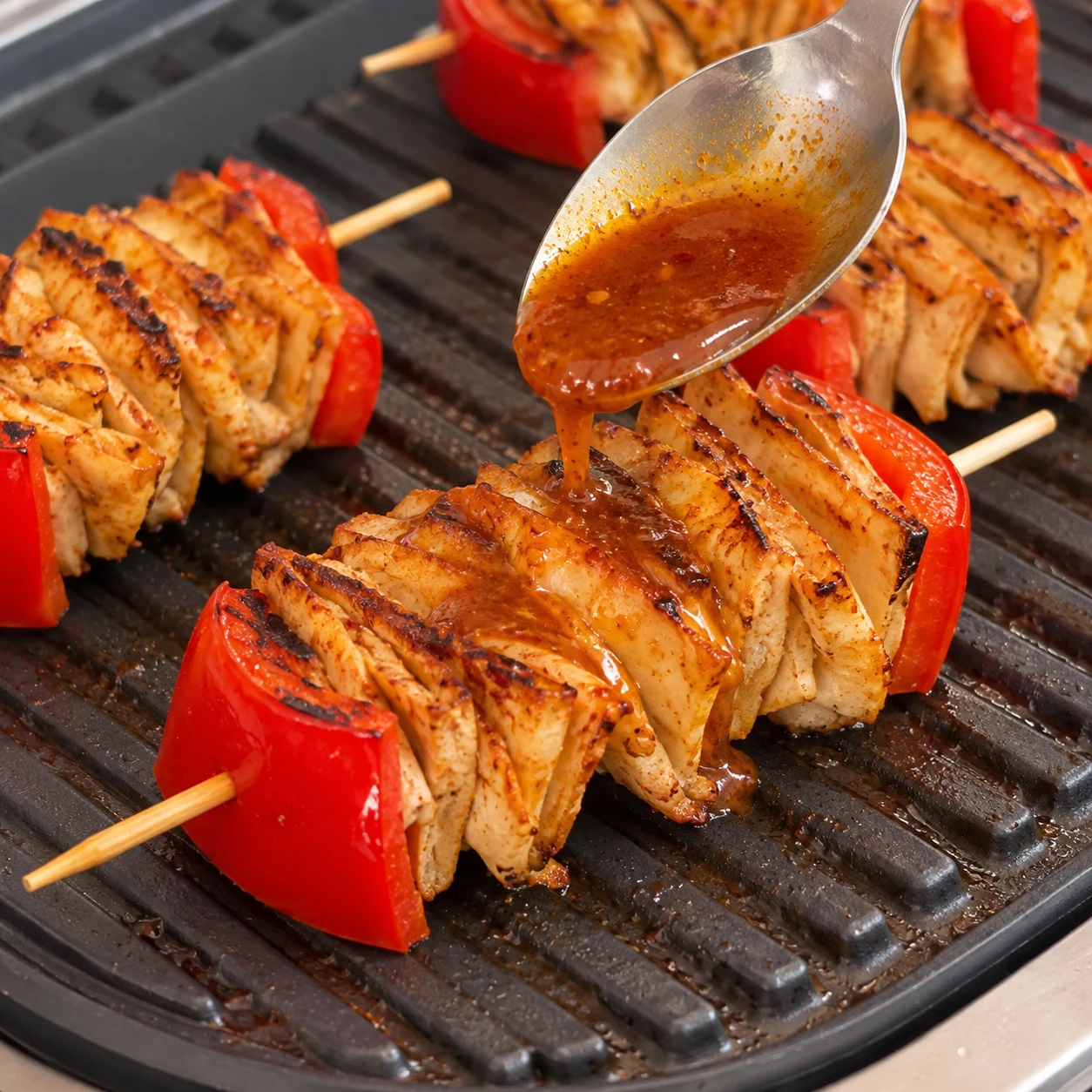 Remettre la marinade : La marinade recouvre les lamelles en cours de cuisson.