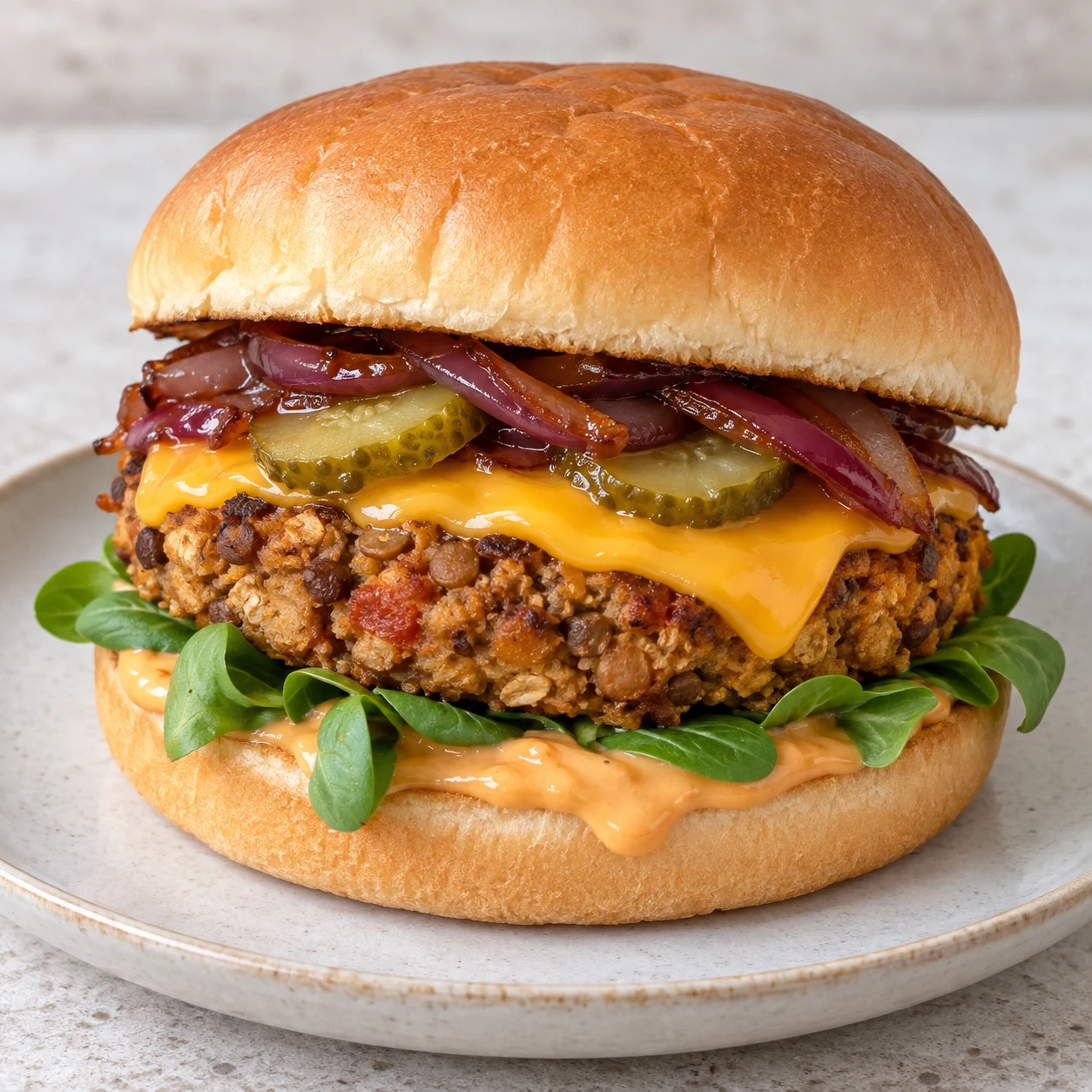 Burgers aux lentilles préparées, haricots blancs et avoine
