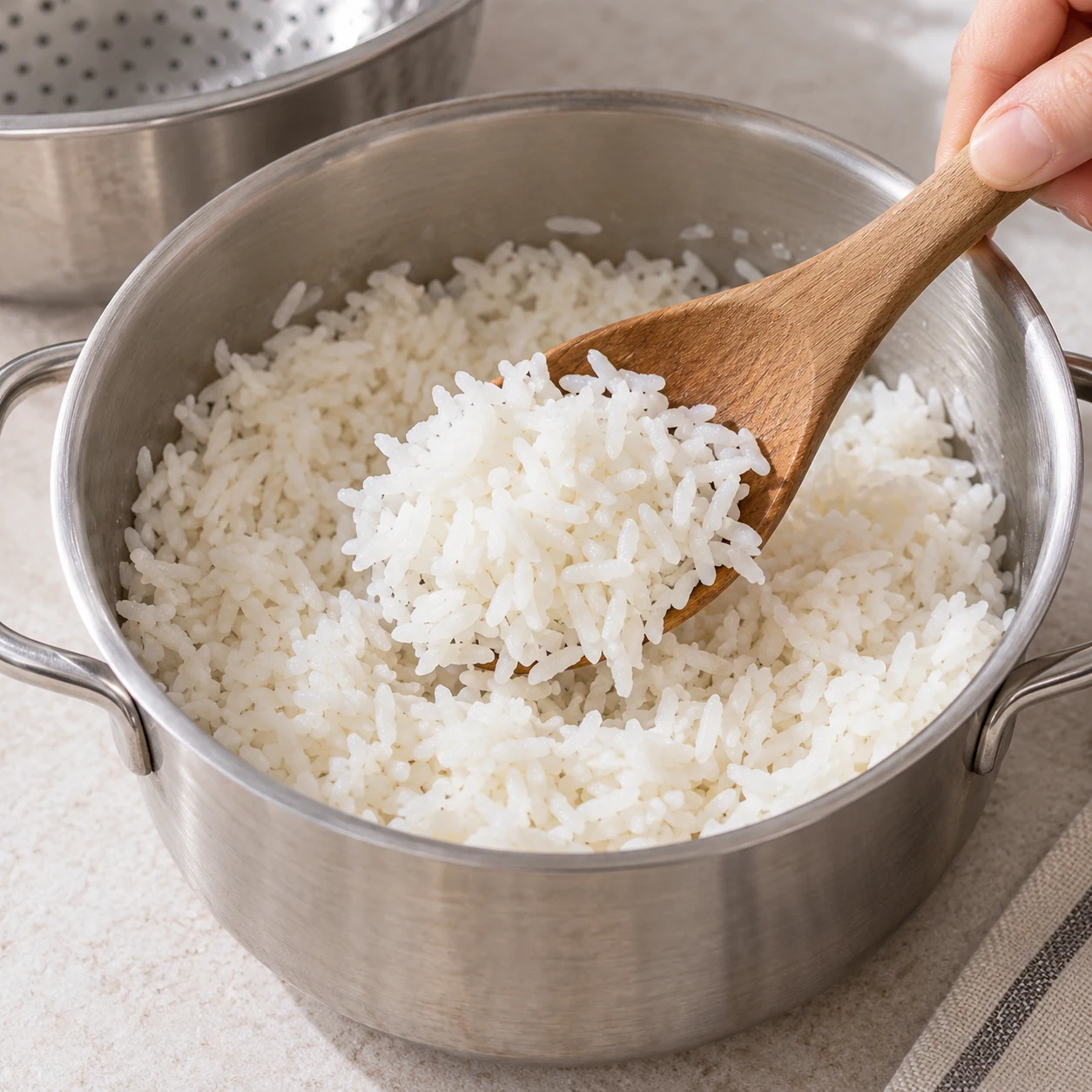 Les grains de riz sont cuits et séparés.