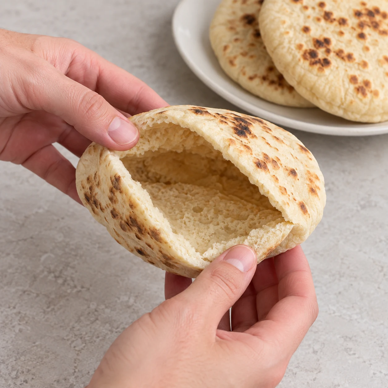 Ouvrir les pitas. L’ouverture donne accès à la poche sans traverser le fond du pain.