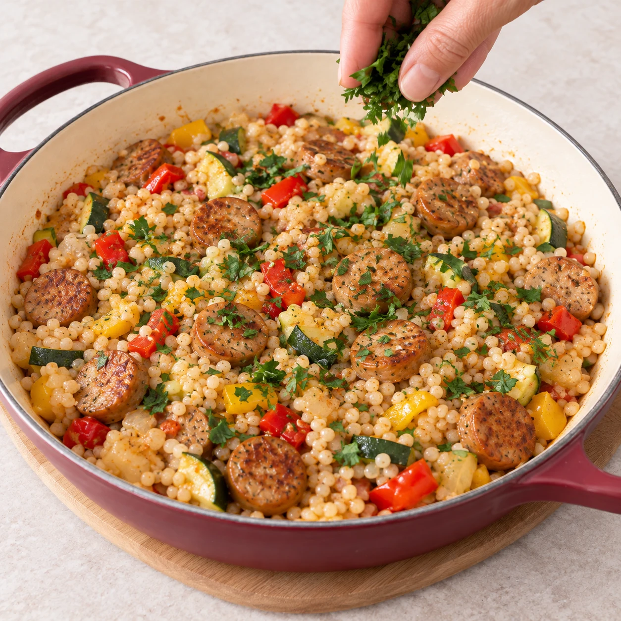 Parsème le plat avec la poignée de persil frais haché et sers bien chaud pour 4 personnes.