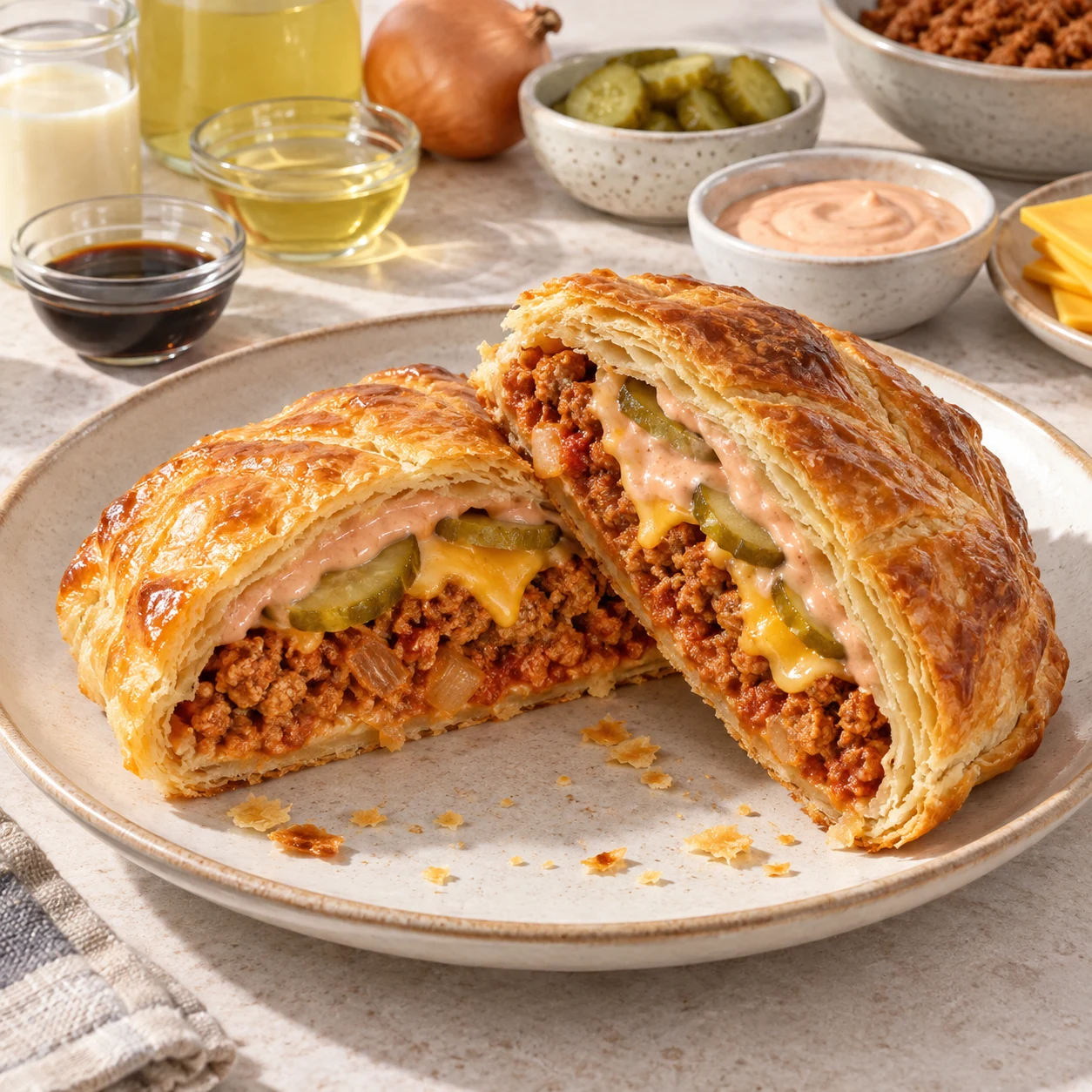 Feuilleté burger au haché de soja et sauce au yaourt