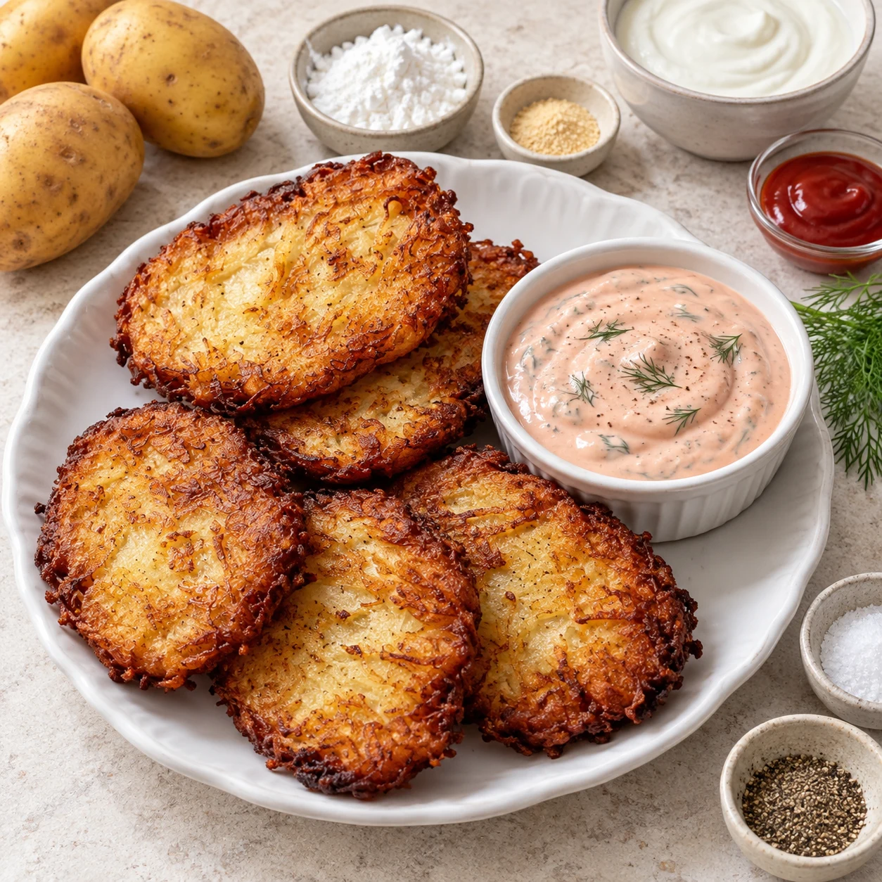 Galettes de pommes de terre et sauce au yaourt de soja