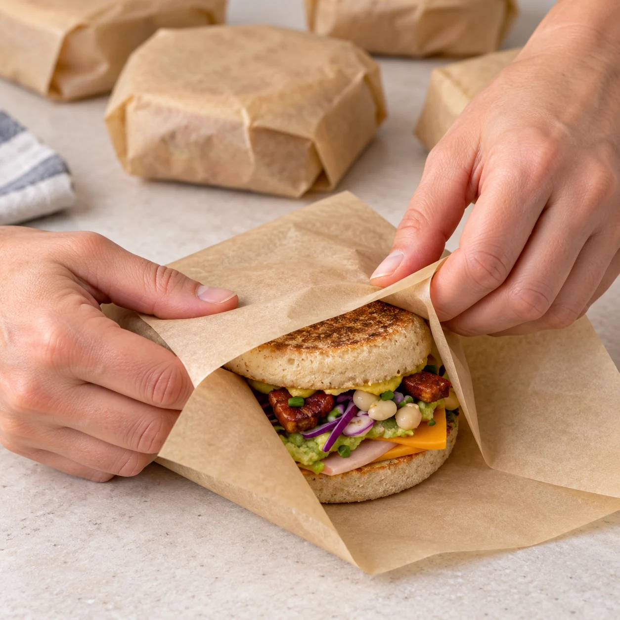 Pour les préparer à l’avance, laisser les sandwichs refroidir puis emballer chacun dans du papier cuisson. Réfrigérer rapidement ; respecter la durée de conservation la plus courte des produits utilisés. La source indique 3 jours au frais ou 2 mois au congélateur, limites non prolongées pour cette adaptation.