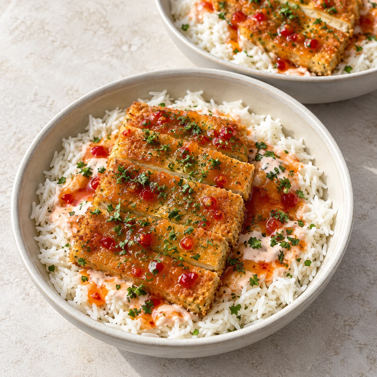 Tofu croustillant au piment doux et riz thaï