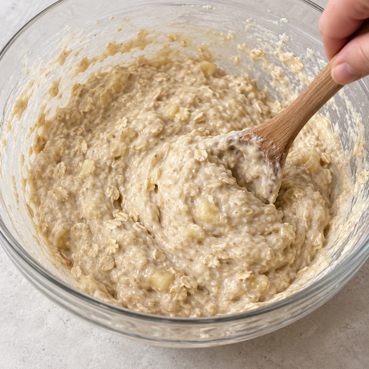 Pâte à muffins mélangée à la cuillère.