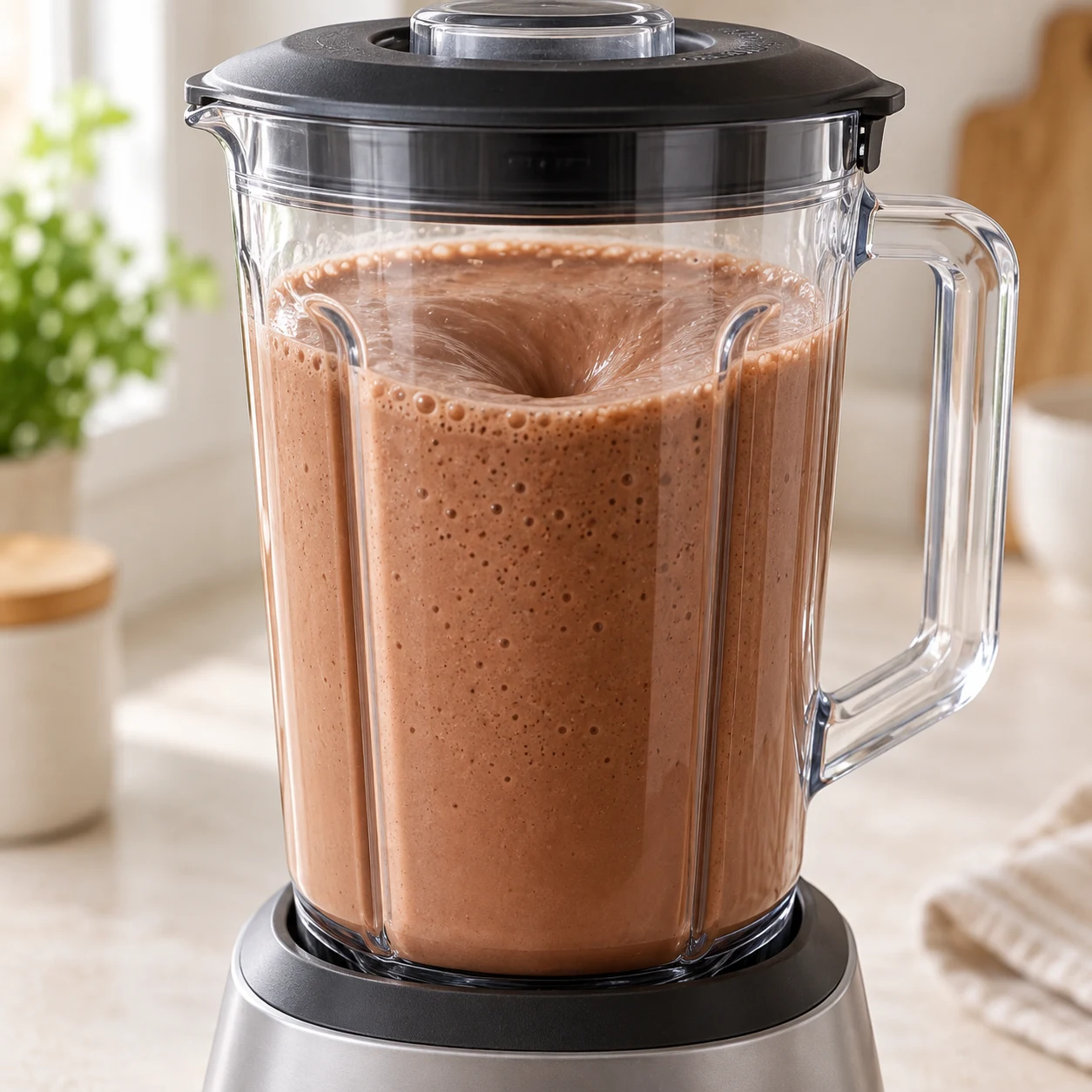 Ferme le blender puis mixe jusqu’à ce que le smoothie soit complètement lisse.