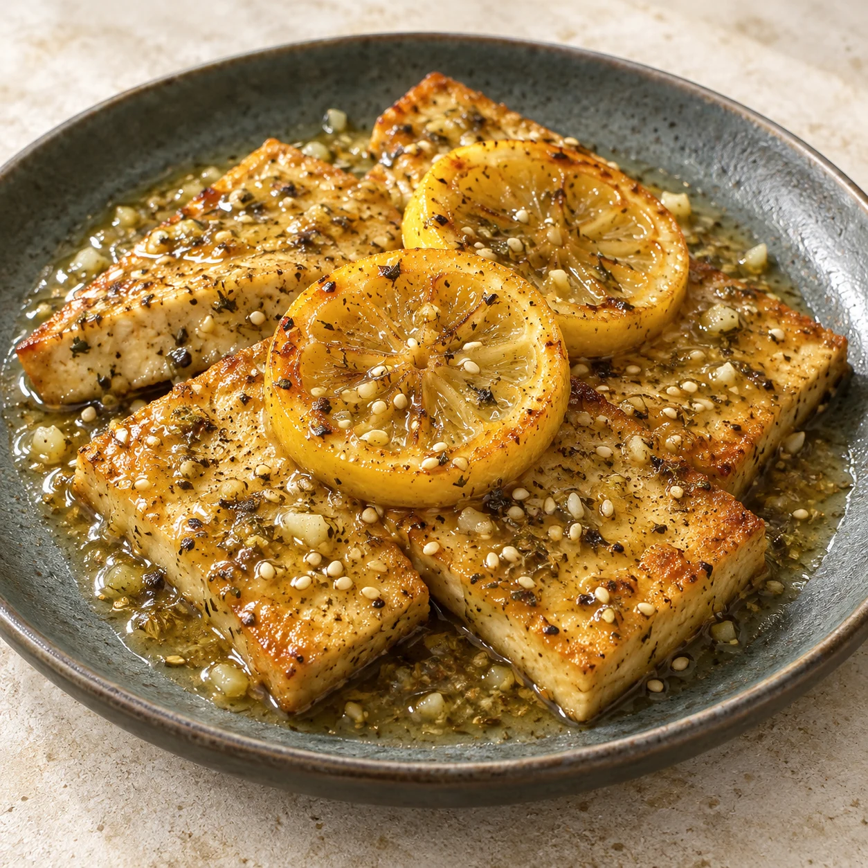 Tofu nature poêlé au citron et au sésame
