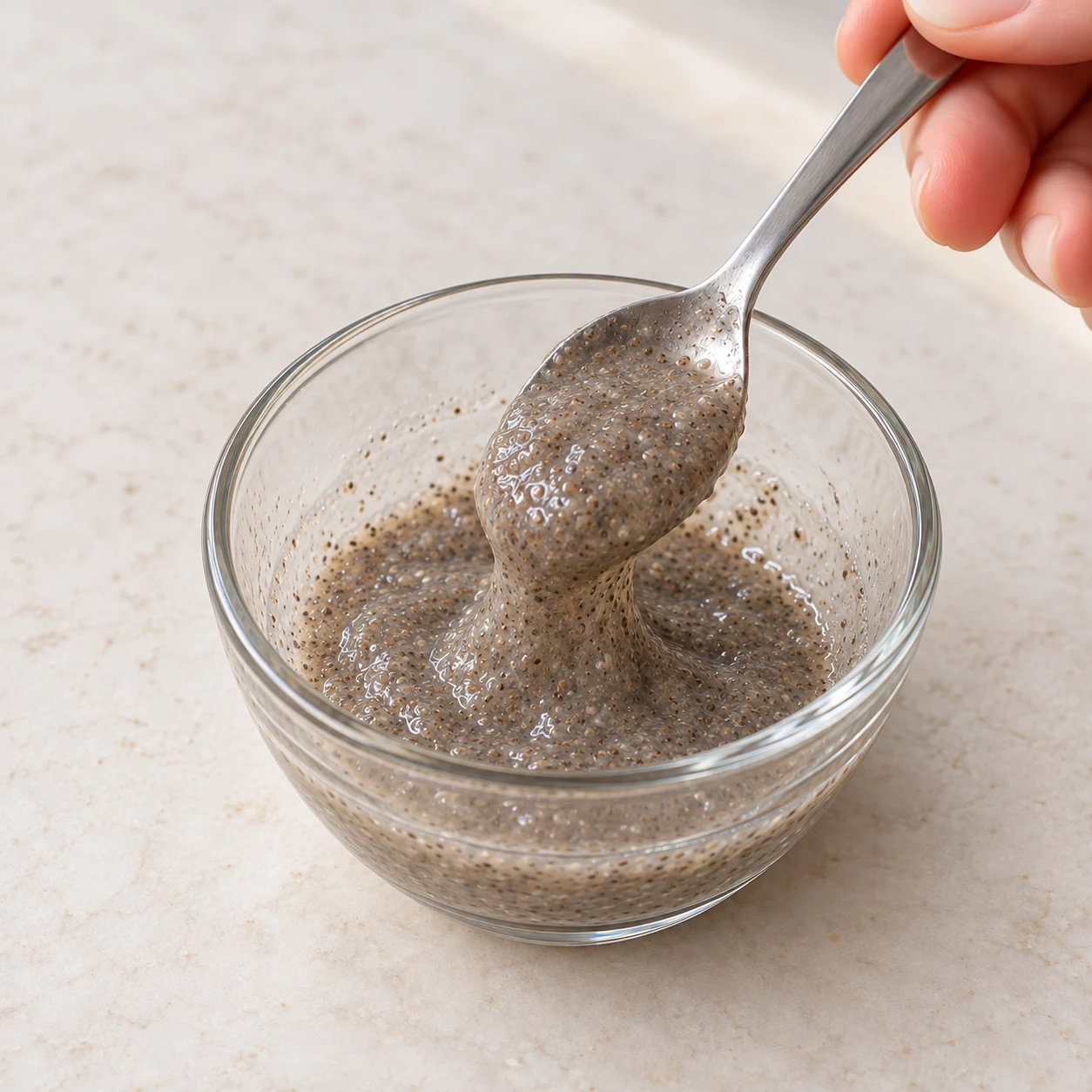 Hydrater le liant : Le mélange de chia est épaissi et gélifié.