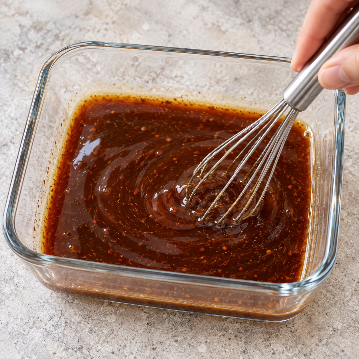 Mélangez dans un récipient l’huile de marinade, le mirin si vous en utilisez, la sauce soja de marinade, la fécule et les piment de Cayenne moulu.