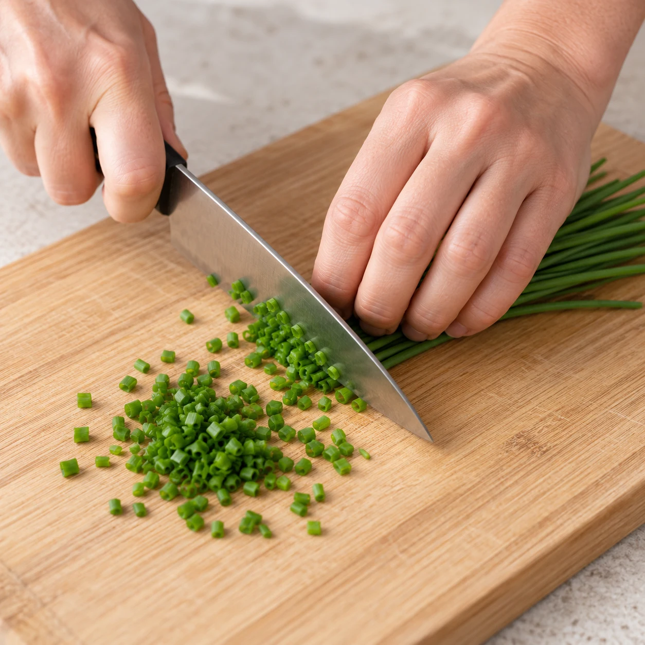 Petite quantité de ciboulette fraîche ciselée, aucun autre ingrédient.