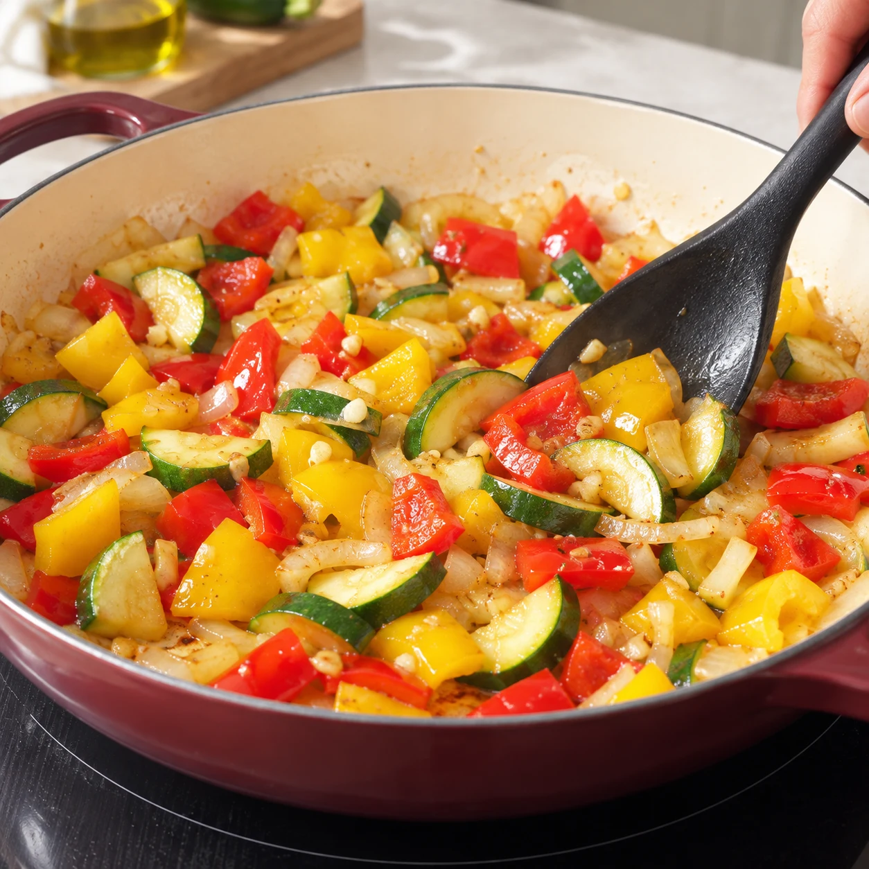 Fais revenir les légumes ensemble pendant 10 minutes, en remuant pour les attendrir.