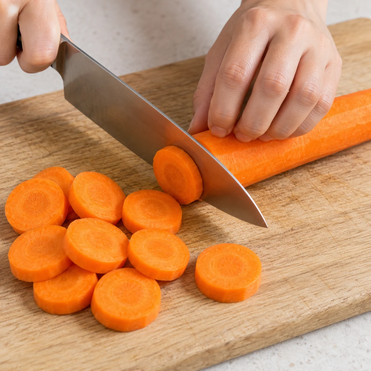 Couper les carottes pour les nuggets de lentilles corail et carottes