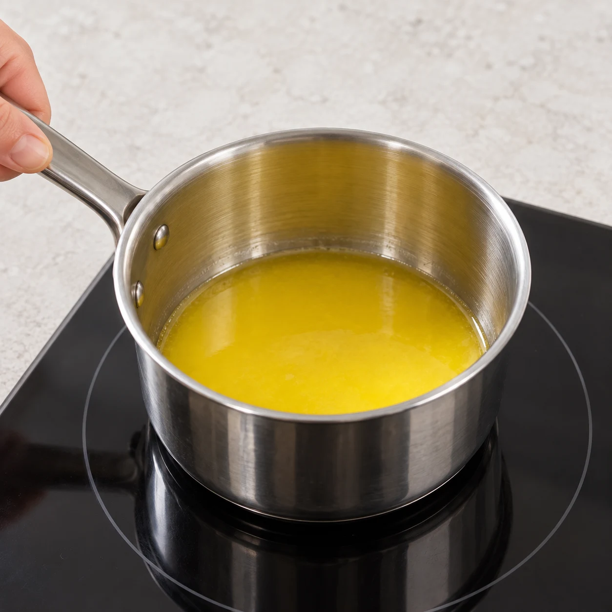 Faire fondre la margarine. La margarine est liquide.