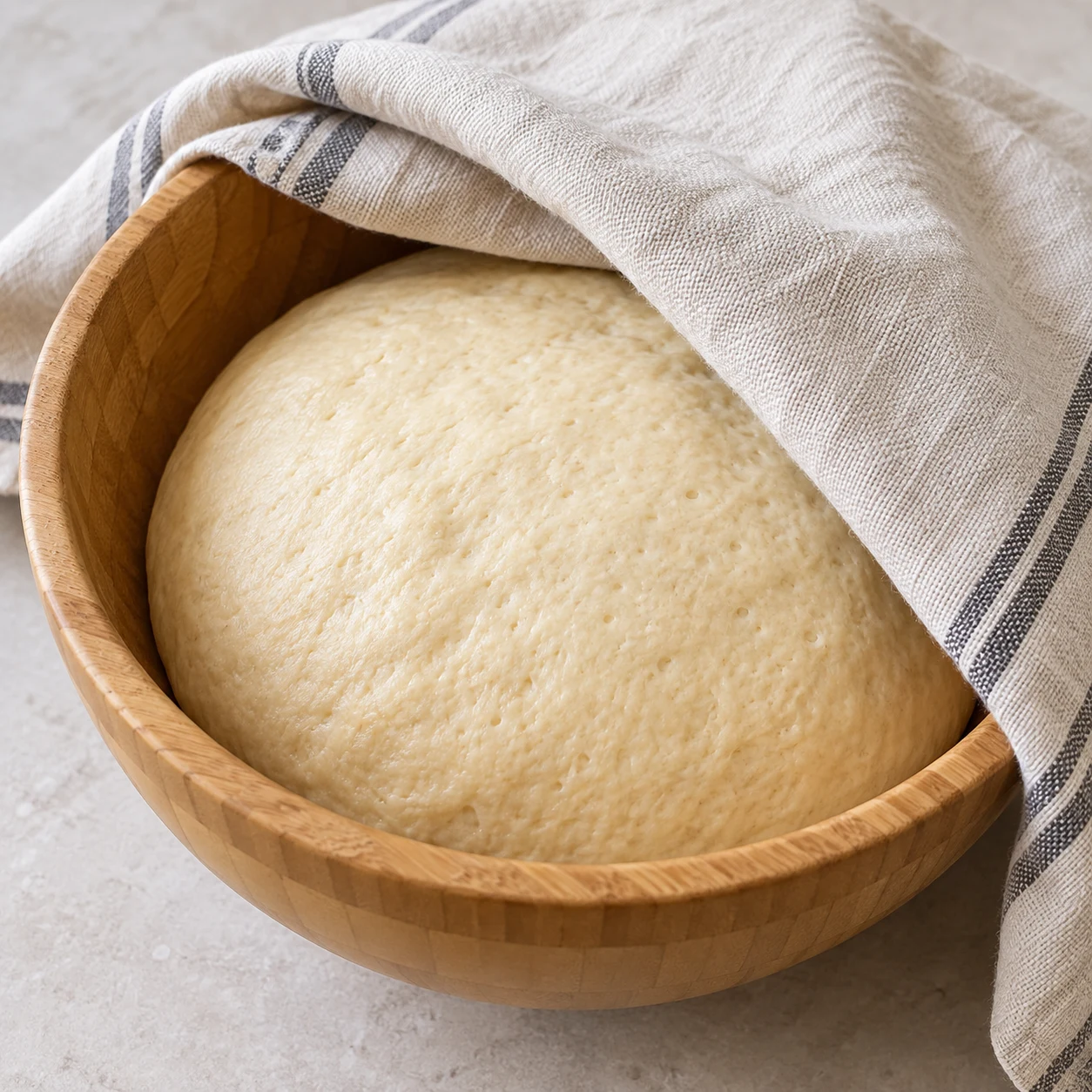 Placez le pâton dans un saladier sous un torchon et laissez-le reposer 45 minutes à 1 heure.