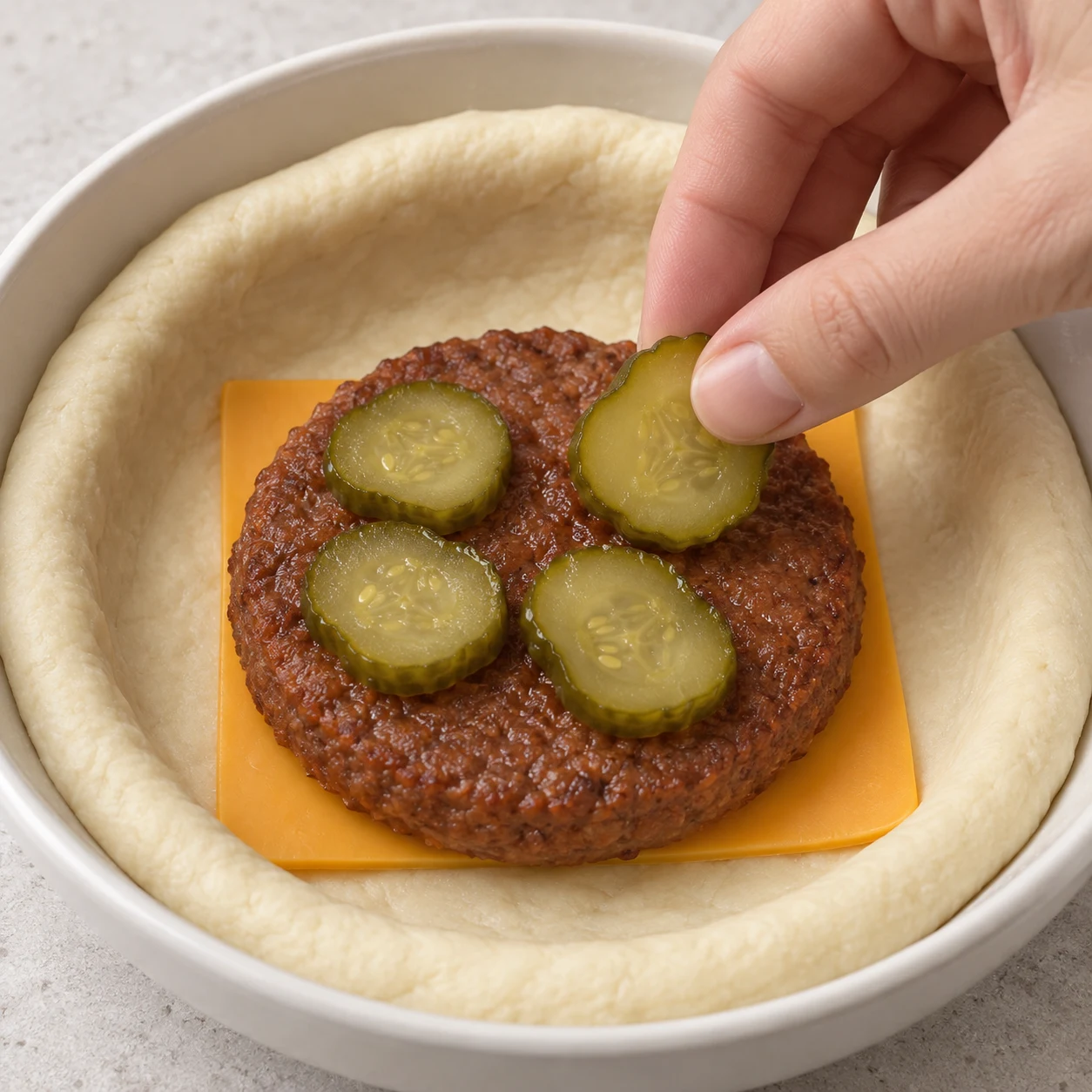 Dépose les rondelles de cornichons sur la galette.