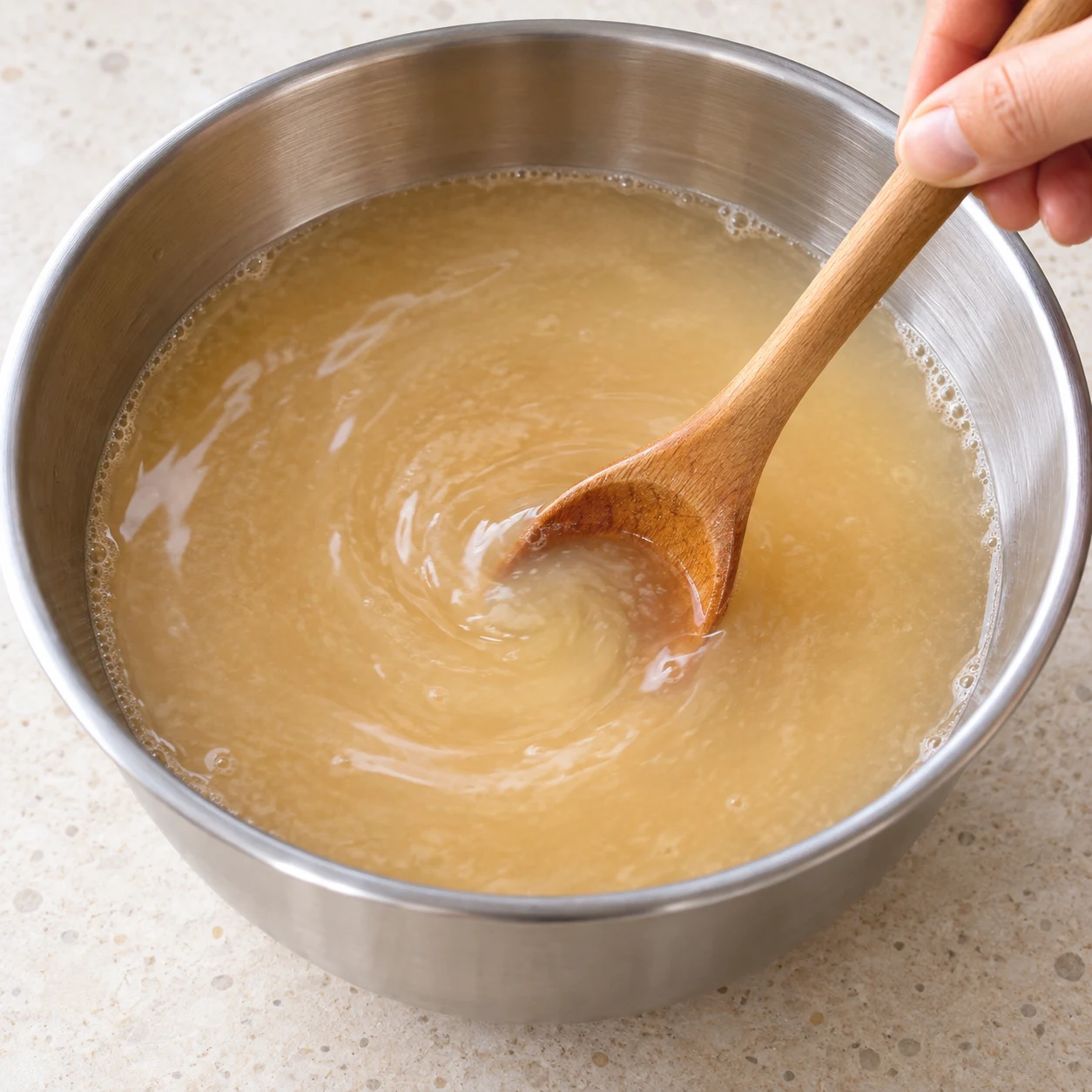 Délayez le miso dans les 500 ml d’eau du bouillon. La source ne chiffre pas le miso : dosez-le selon le goût. Une seule phase, aucun autre ingrédient.