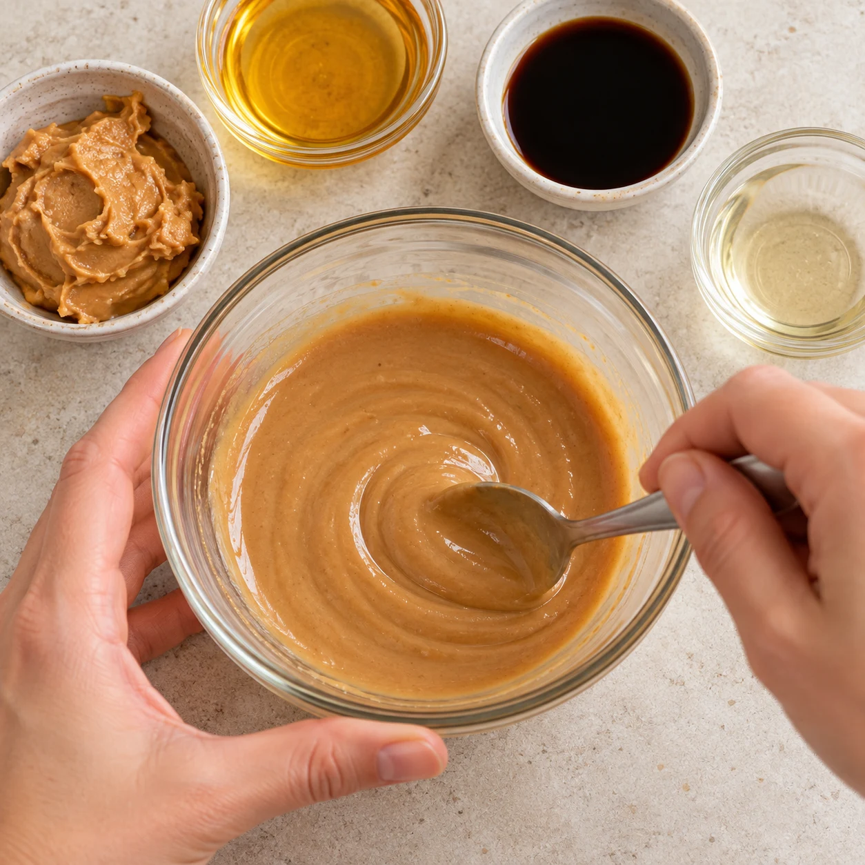 La sauce est homogène et crémeuse, sans amas de purée de cacahuète.
