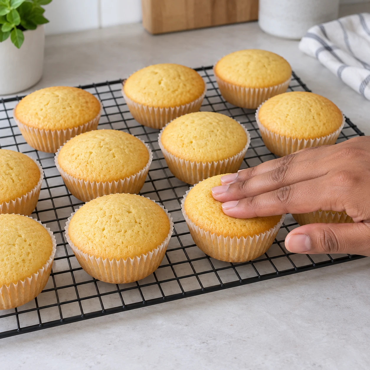 Laisser refroidir les cupcakes : Les cupcakes sont entièrement froids au toucher.