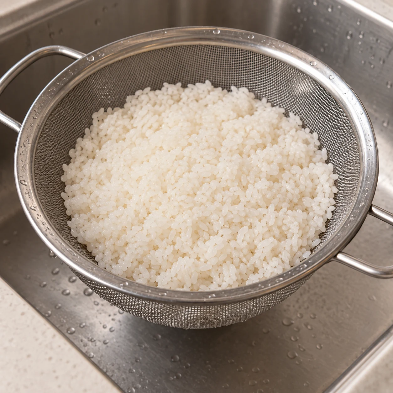 Laisse le riz égoutter dans une passoire environ vingt minutes, suivant la notice du riz de substitution.