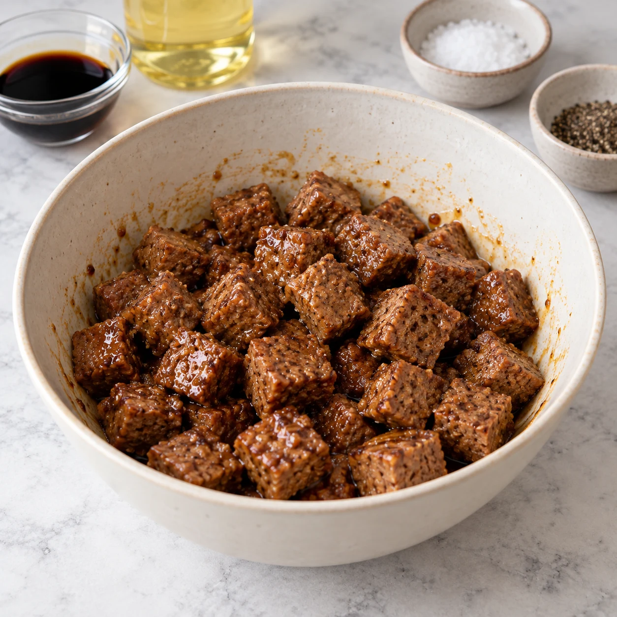 Laisser reposer la marinade : Les bouchées restent enrobées de marinade, sans poudre sèche.