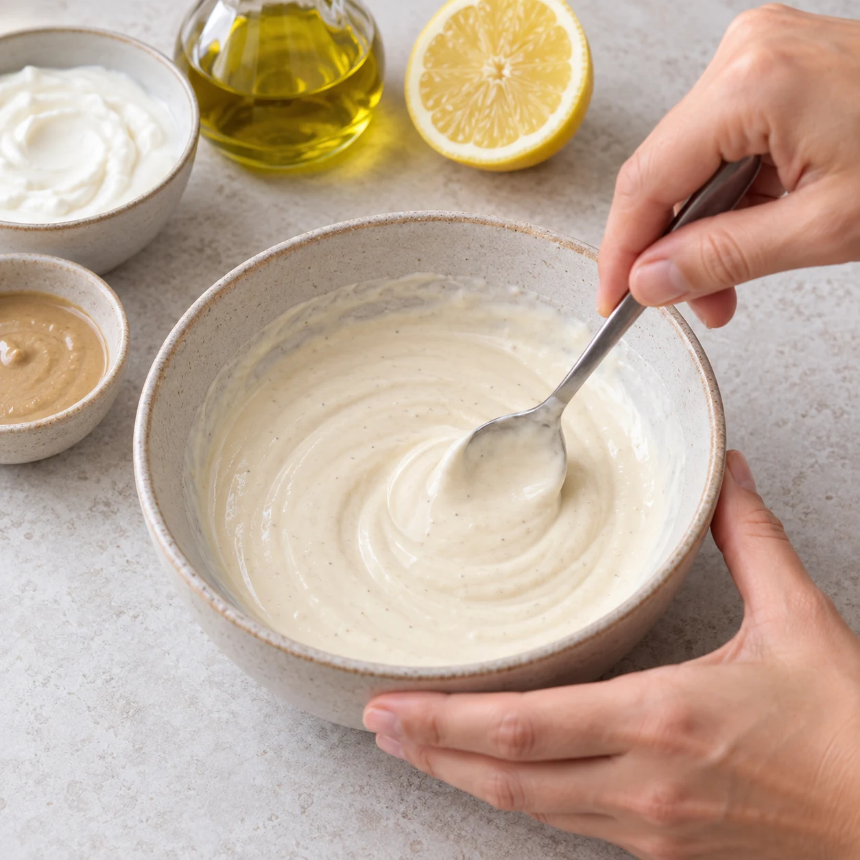 Mélanger la sauce : La sauce est homogène et crémeuse.