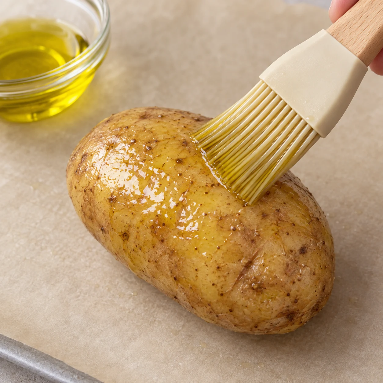 Huiler les pommes de terre : La peau est recouverte d’une fine pellicule d’huile.
