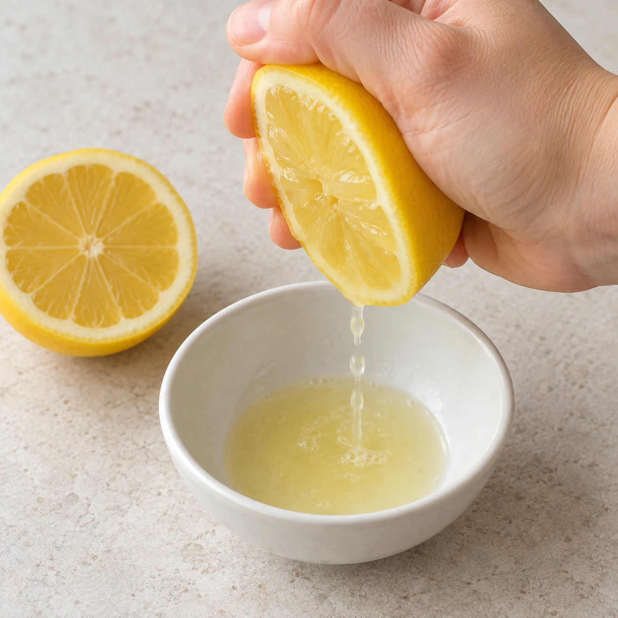 Presser le demi-citron pour les nuggets de lentilles corail et carottes