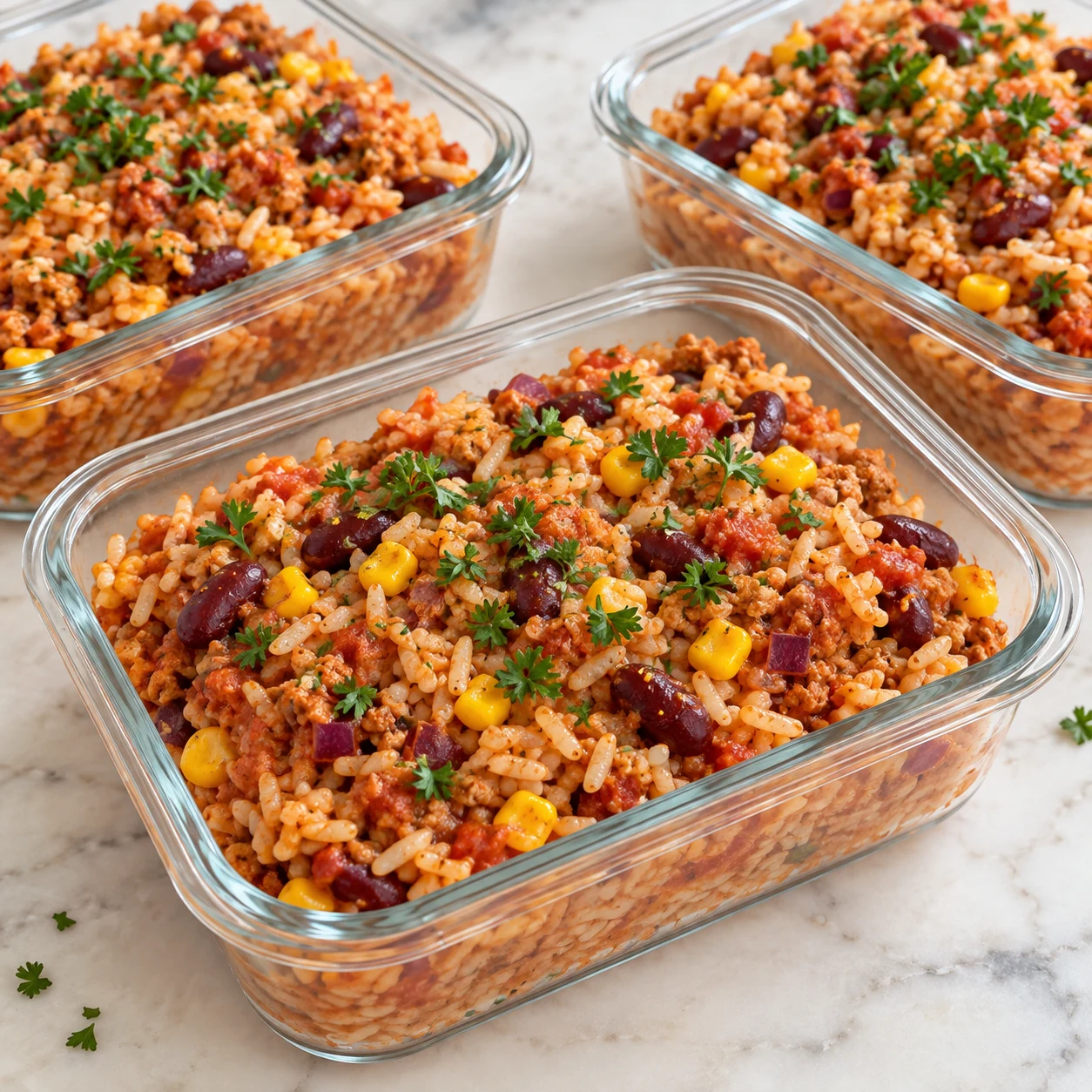 Chili de riz au haché de soja, au four
