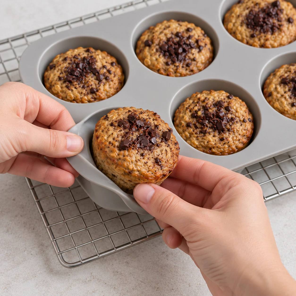 Muffin refroidi sorti délicatement du moule en silicone.