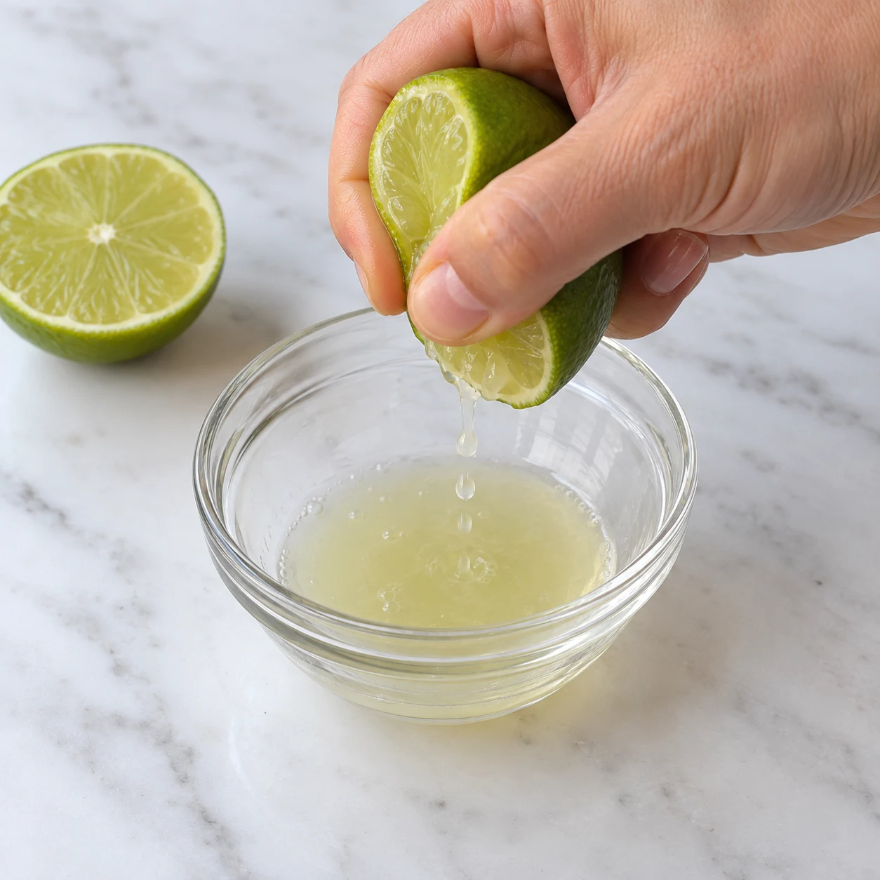 Pressez le demi citron vert et réservez son jus pour la fin de cuisson.