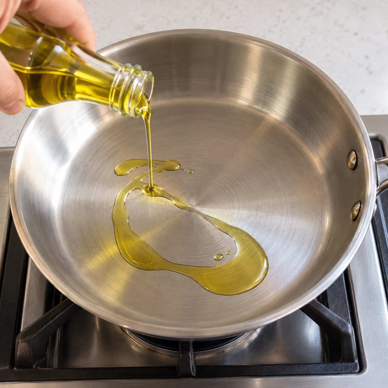 Petit filet huile olive dans poêle neutre, sans beurre.