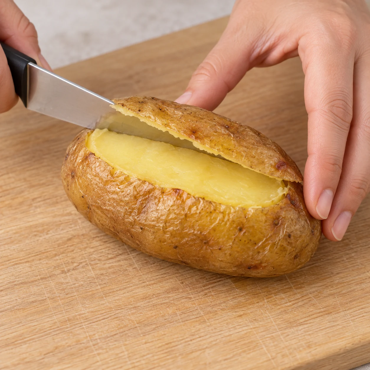 Ouvrir les pommes de terre : Chaque pomme de terre possède une ouverture sur le dessus.