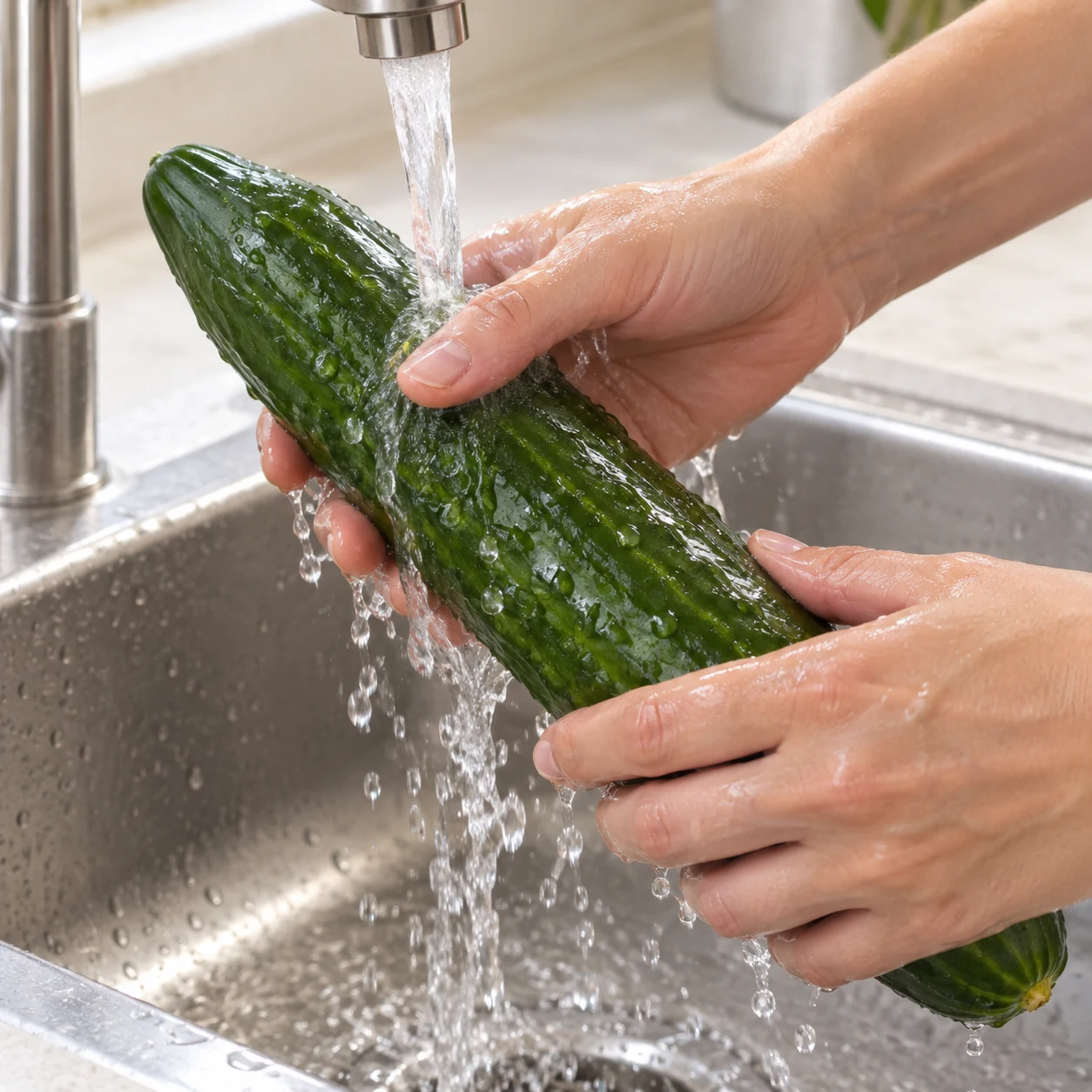Laver le concombre : La peau du concombre est propre.