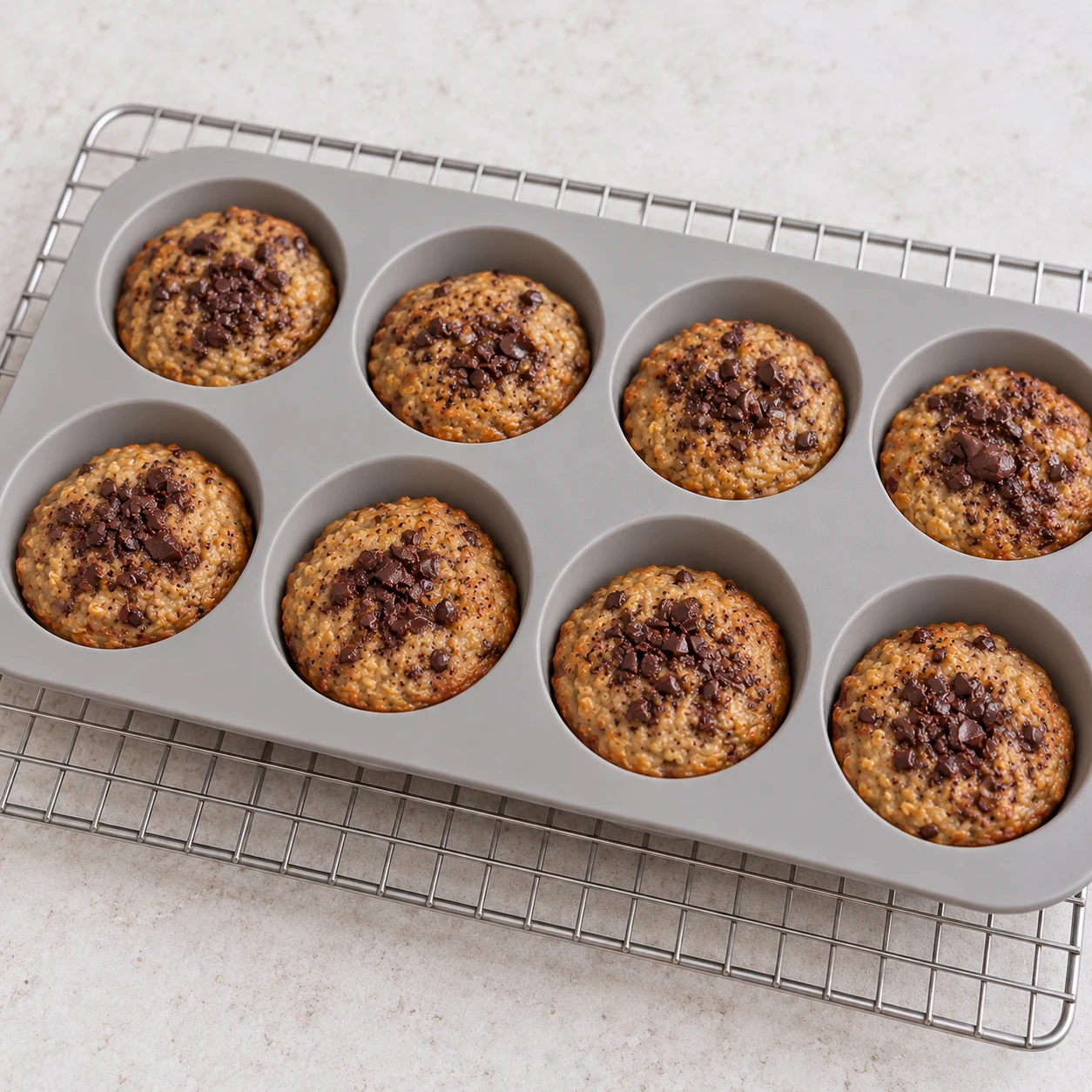 Muffins cuits laissés à refroidir dans leur moule.